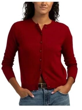 WILT Karanda Red Cashmere Bobble Button Cardigan Sweater L